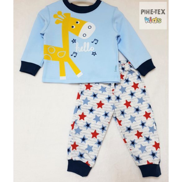 Bembi 2 részes fiú pizsama szett, kék, zsiráf mintával (PG40)