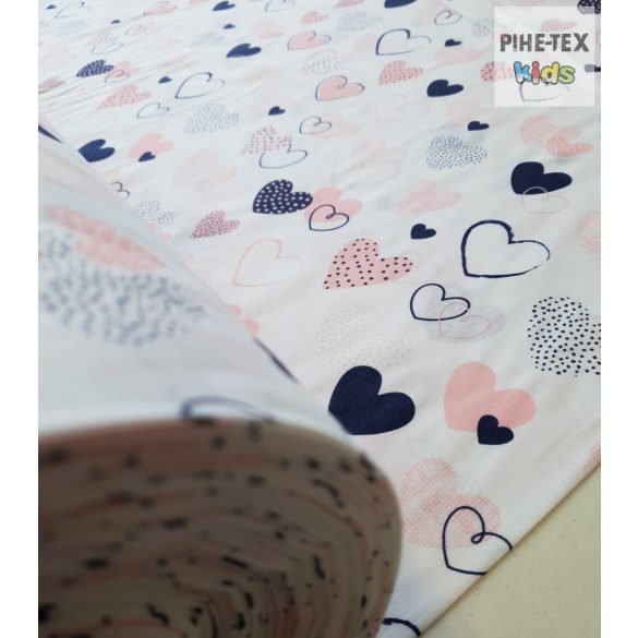 Rózsaszín- pöttyös szívecske textil (518/R)