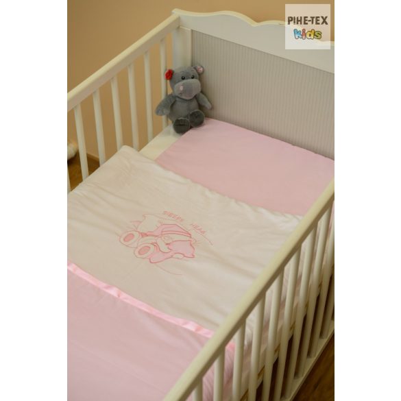 Rózsaszín, "hímzett alvós maci" 2 részes babaágynemű szett (99)