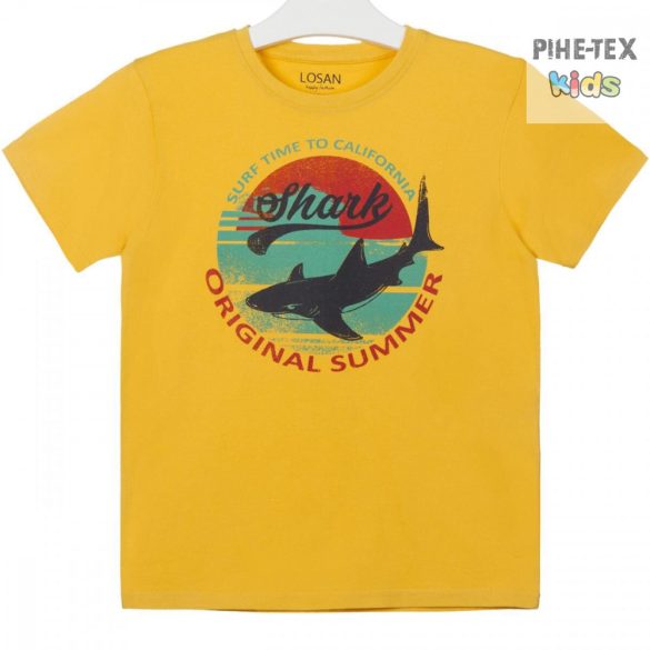 Losan fiú rövid ujjú póló, sárga, nyomott mintával, Shark felirattal (013-1200AL)