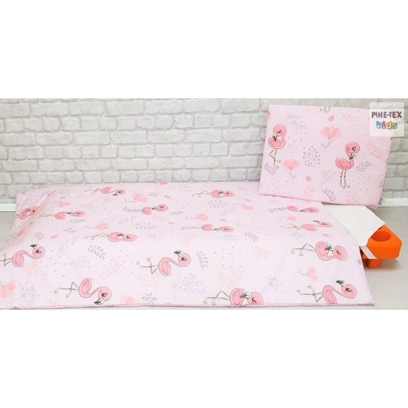 Rózsa flamingó, ovis ágynemű szett 90x140cm (571/R) (ovis huzat, 2 részes fehér) 