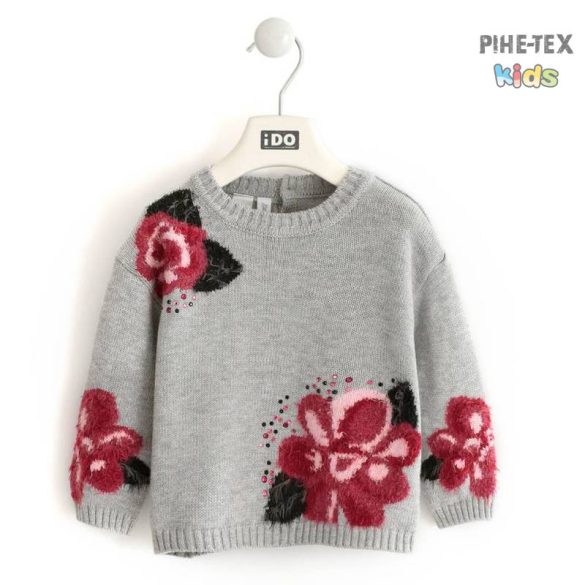 iDO lány, szürke, virág mintás, kötött pulóver (K621/00-8992)