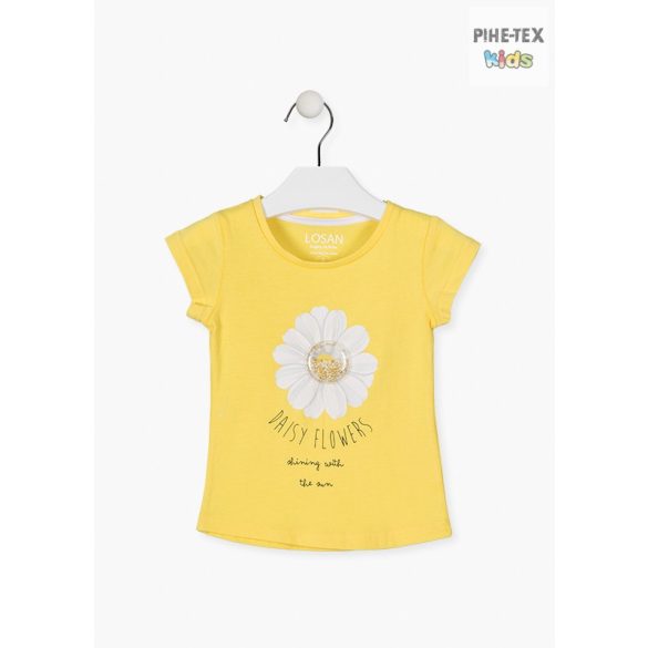Losan sárga, kislány, rövid ujjú póló, nyomott, gyöngyös mintával (016-1005AL) 