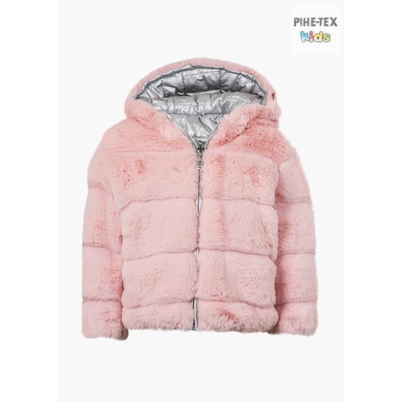 Losan rózsaszín-ezüst, kislány, szőrmés kifordítható kabát (926-2009AA) 