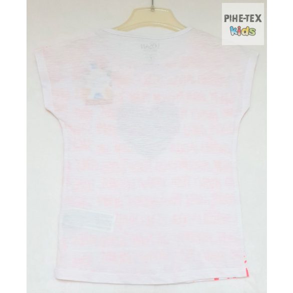Losan fehér-pink, lány, rövid ujjú póló, nyomott mintával (014-1201AL) 