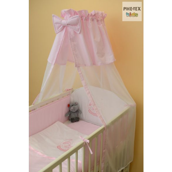 Rózsaszín, hímzett alvós baba 4 részes babaágynemű szett (99)