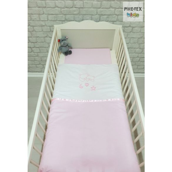 Rózsaszín, "hímzett függős macik" 2 részes babaágynemű szett (99)
