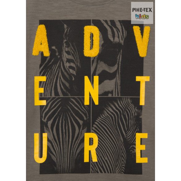 Losan fiú rövid ujjú póló, olajzöld, nyomott zebra mintával, Adventure felirattal (013-1019AL)