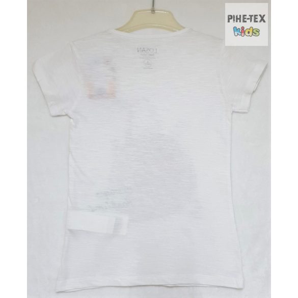 Losan fehér, kislány, póló, nyomott mintával és gyöngyökkel (014-1011AL) 