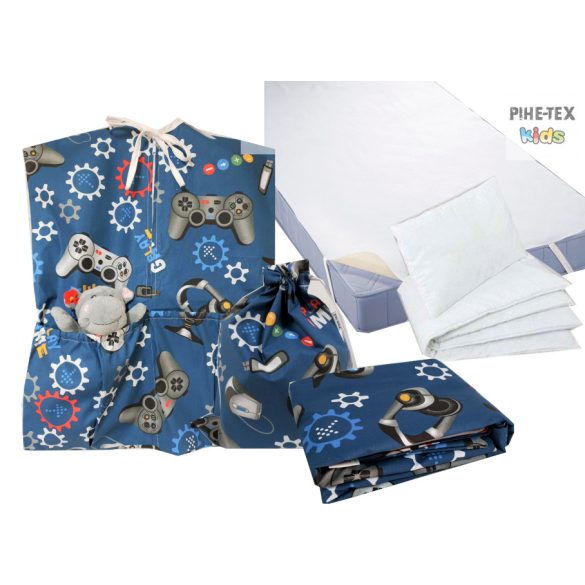 Gamer kék 5 részes ovis kezdőcsomag (2 részes fehér, ovis huzat, ovis zsák, tornazsák, vízhatlan matracvédő lepedő) + ajándék ovis törölköző