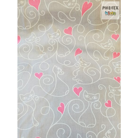 Szíves cica rózsaszín textil (119/R)