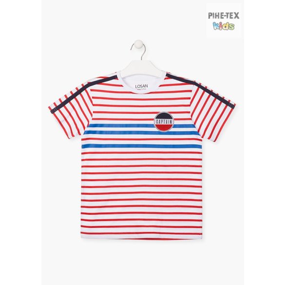 Losan fiú rövid ujjú póló, fehér-piros-kék, nyomott mintával, Captain felirattal (013-1002AL)