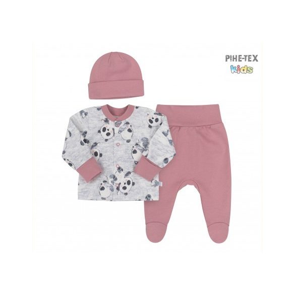 Bembi 3 részes újszülött kislány szett rózsaszín,pandás mintával (KP274)