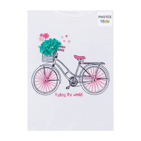 Losan fehér, kislány, rövid ujjú póló, bicikli mintával (016-1200AL) 