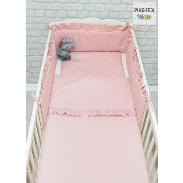 Pasztell rózsaszín fodros takaróval és fejvédővel, 3-piece Baby Bedding Set (123)