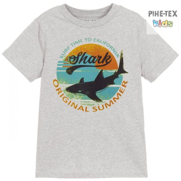 Losan fiú rövid ujjú póló, szürke, nyomott mintával, Shark felirattal (013-1200AL)