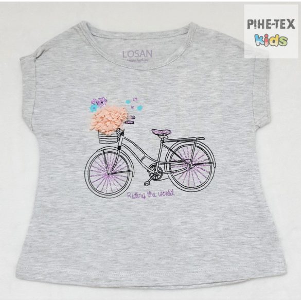 Losan lány, szürke, rövid ujjú póló, nyomott bicikli mintával (016-1200AL)