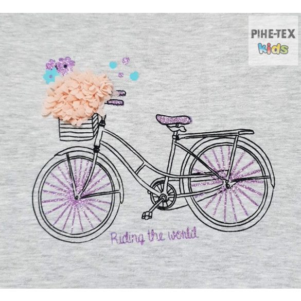 Losan lány, szürke, rövid ujjú póló, nyomott bicikli mintával (016-1200AL)