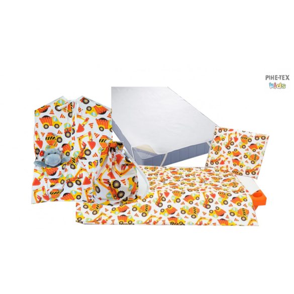 Útépítő narancssárga 4 részes ovis kezdőcsomag (2 részes mintás, ovis zsák, tornazsák, vízhatlan matracvédő lepedő) + ajándék ovis törölköző
