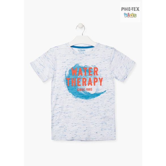 Losan fiú rövid ujjú póló, fehér-kék, nyomott mintával, Water Therapy felirattal (013-1004AL)