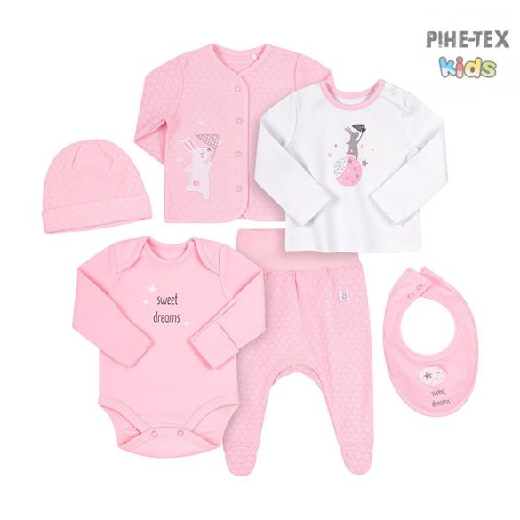 Bembi Díszdobozos újszülött kislány 6 részes szett rózsaszín-fehér , nyuszis mintával (KP259)