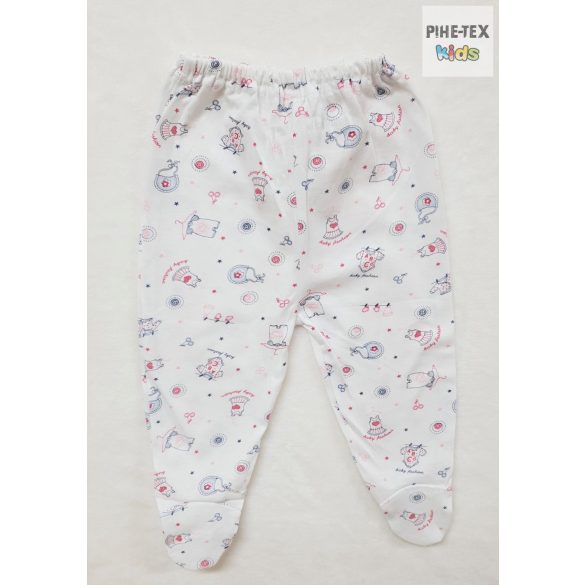 Bembi újszülött kislány fehér-rózsaszín rugdalózó nadrág,ruha mintával (PZ1)