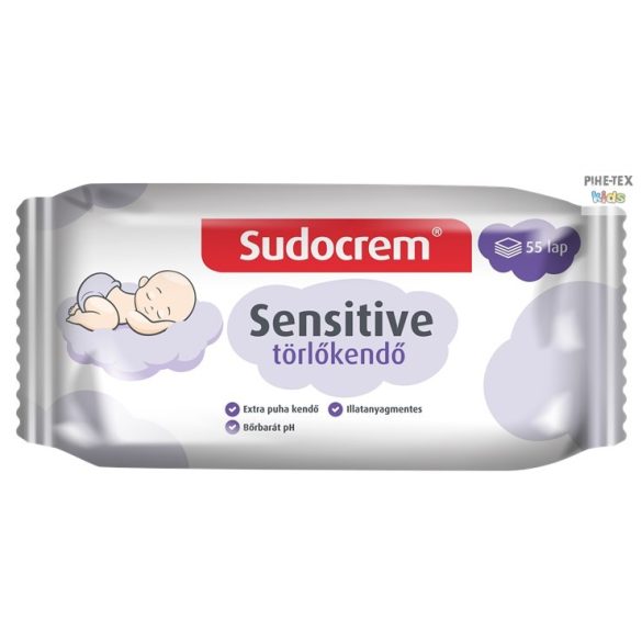 Sudocrem Sensitive törlőkendő, 55 lapos