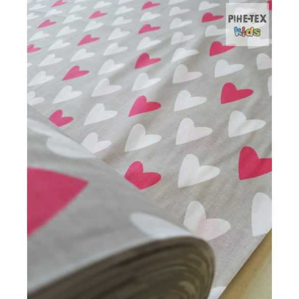 Bézs-pink szívek textil (122)