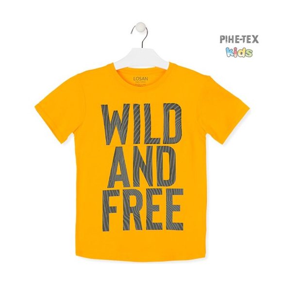 Losan fiú rövid ujjú póló, sárga, nyomott mintával, Wild and free felirattal (013-1018AL)